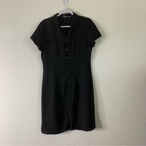 CP Shades Womens black 100% linen Short sleeve button down midi dress S